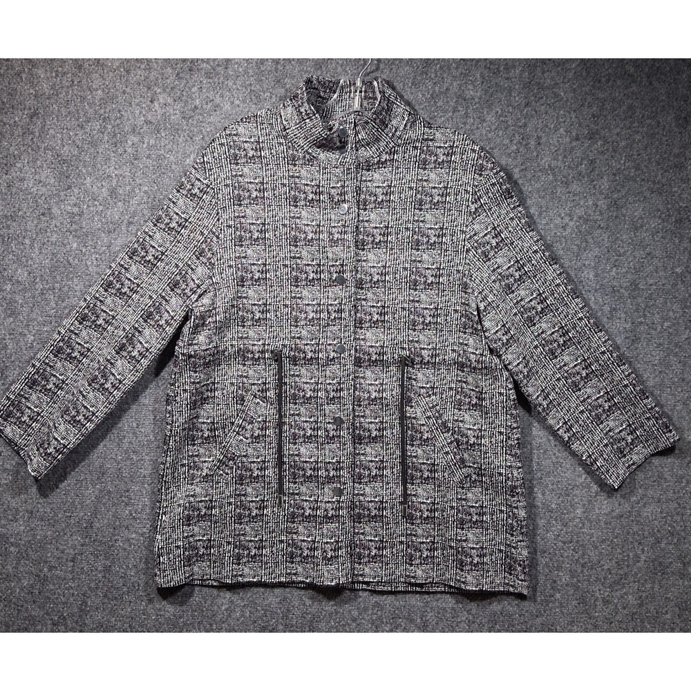 Ruby Rd Petite Black White Textured Mock Neck Snap‎ Front Jacket PM 11334 YE